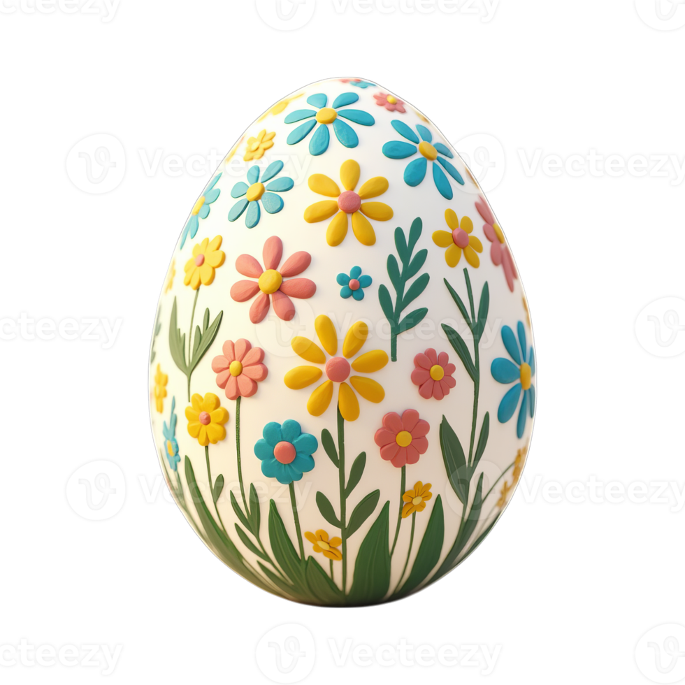 Easter Egg adorned with colorful floral designs in a delicate style, isolated on transparent background, representing spring and elegance png