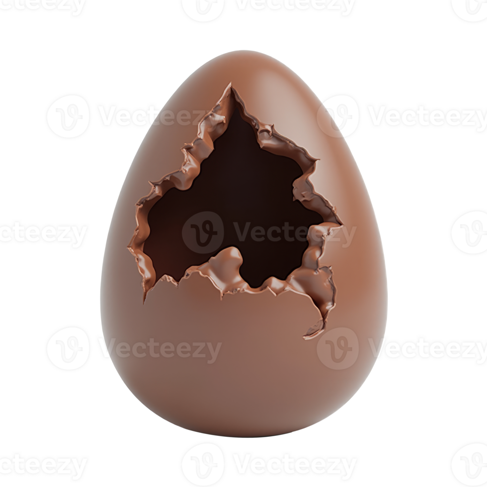Chocolate egg with a jagged crack exposing the hollow interior, displayed against a transparent background, symbolizing Easter or treats png