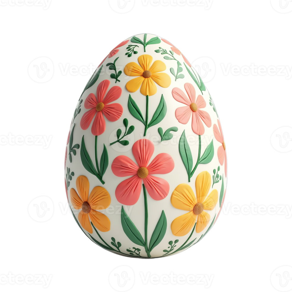 A decorative Easter egg adorned with vibrant floral patterns in pink, yellow, and green on transparent background, symbolizing festive springtime png