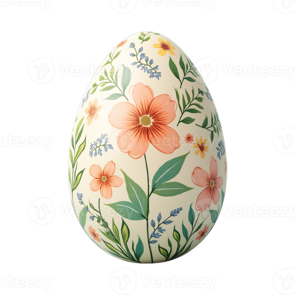 Elegant Easter egg adorned with vibrant floral patterns, transparent background, representing spring and festive celebration png