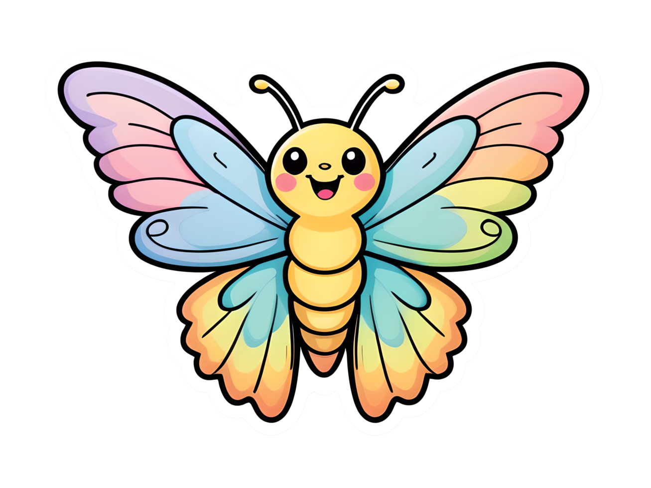 A sticker of a colorful butterfly with a smile png
