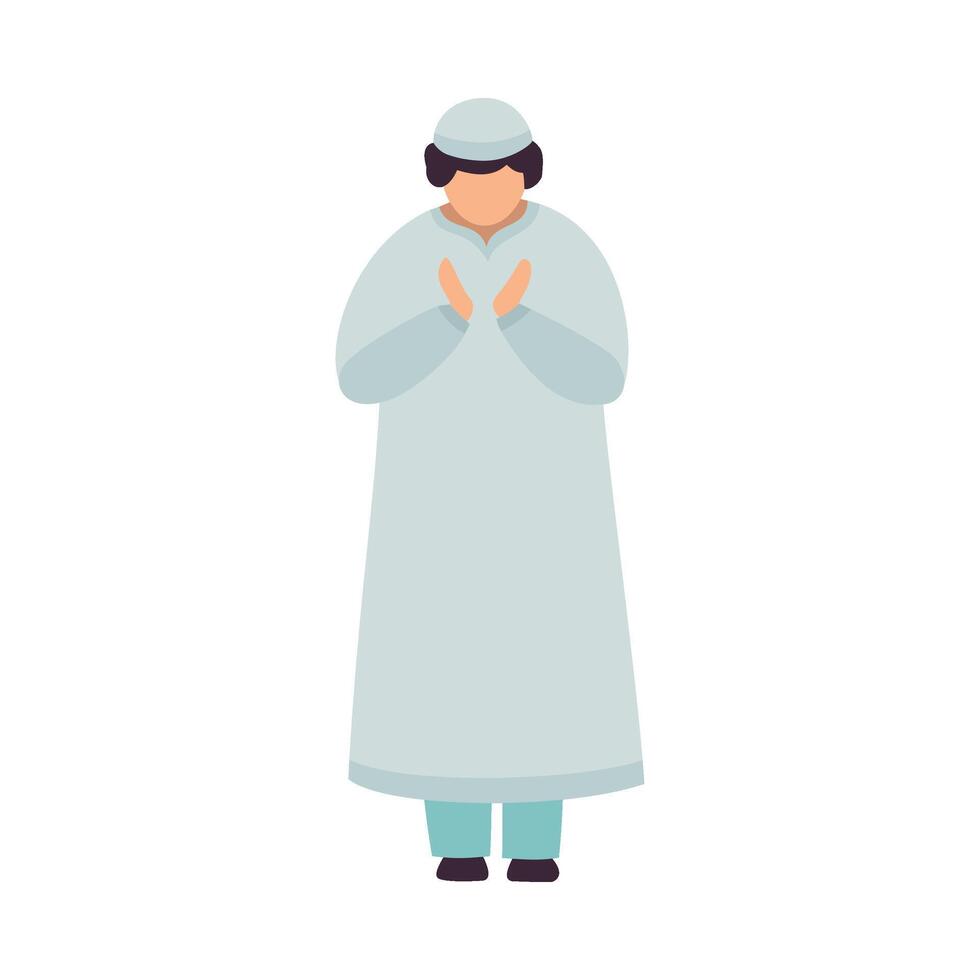 Muslim Man Standing and Praying, Man Communicating with God, Eid Al Adha Islamic Holiday Illustration vector