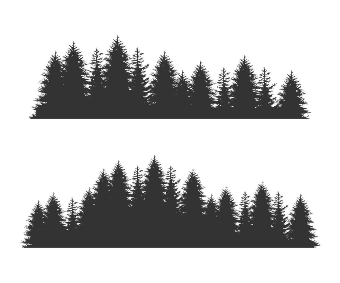 Forest Fir Trees Silhouettes, Coniferous Spruce Horizontal Seamless Pattern, Black Evergreen Woods Illustration vector
