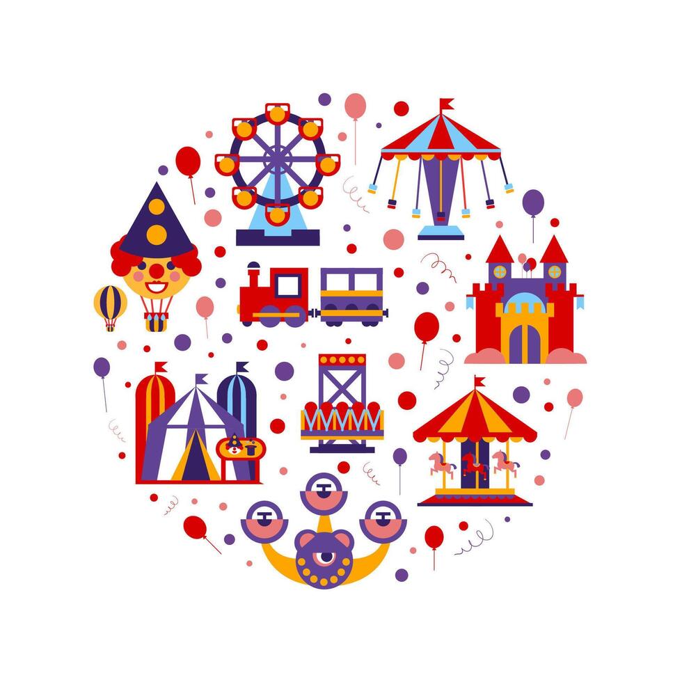 Amusement Park of Round Shape, Childish Style Design Element Can Be Used for Fabric, Wallpaper Illustration vector