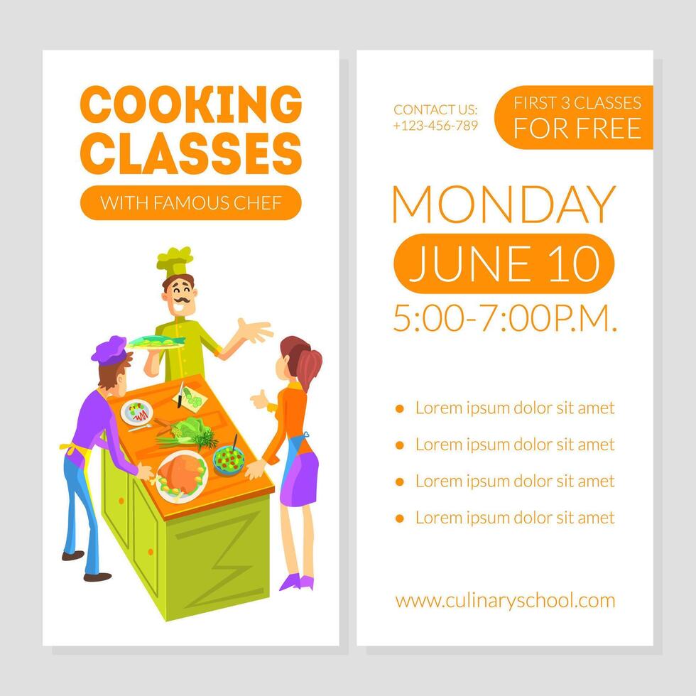 Cooking Classes Card Template with Place for Text, Culinary School Design Element, Banner, Invitation, Voucher, Flyer, Coupon Illustration vector