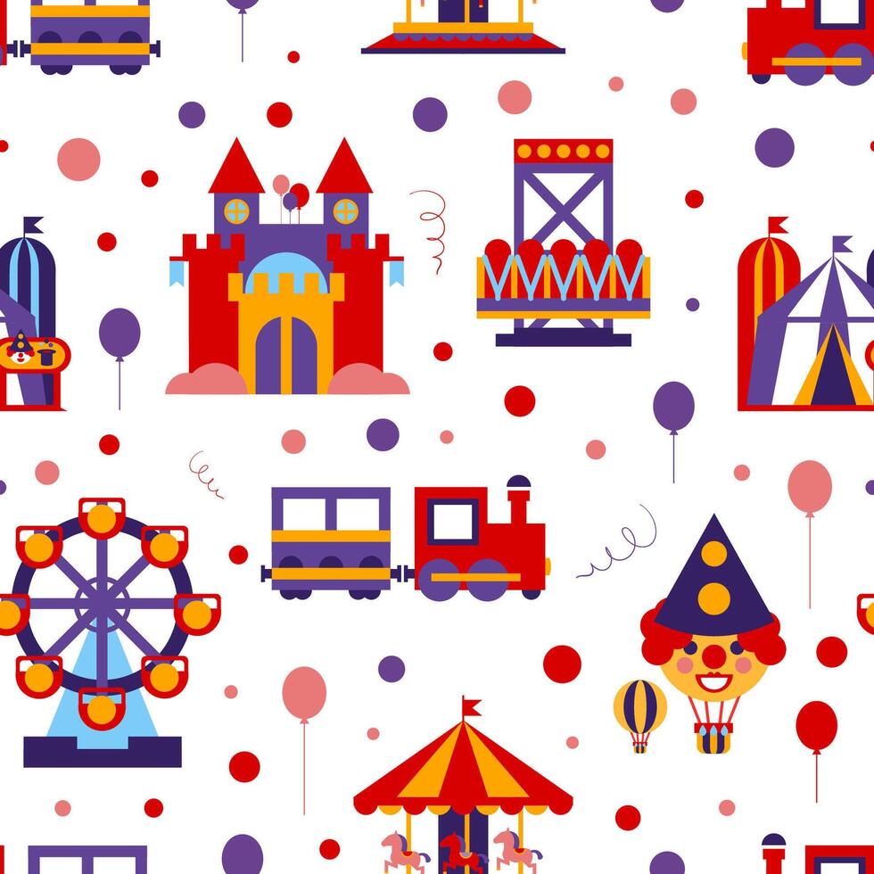 Amusement Park Seamless Pattern, Childish Style Design Element Can Be Used for Fabric, Wallpaper, Packaging Illustration vector