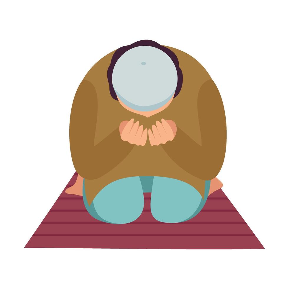 Muslim Man Praying on His Knees, Man Communicating with God, Eid Al Adha Islamic Holiday , Front View Illustration vector