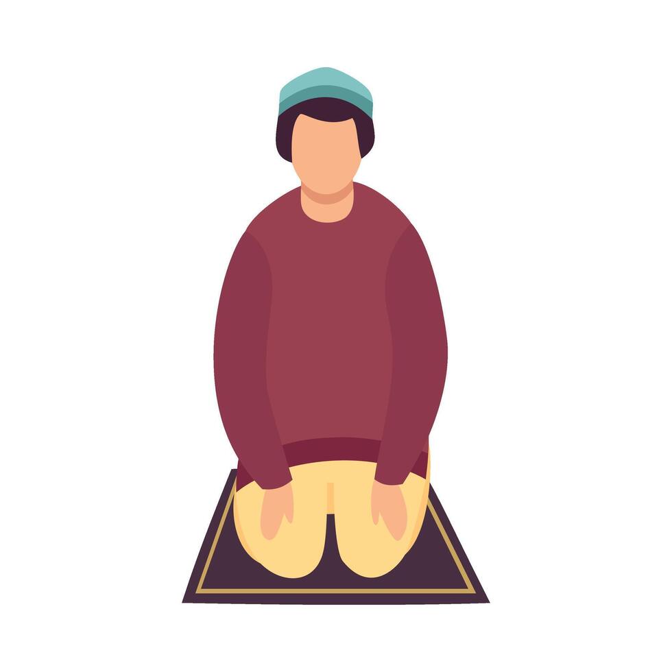 Muslim Man Praying on His Knees, Eid Al Adha Islamic Holiday , Front View Illustration vector