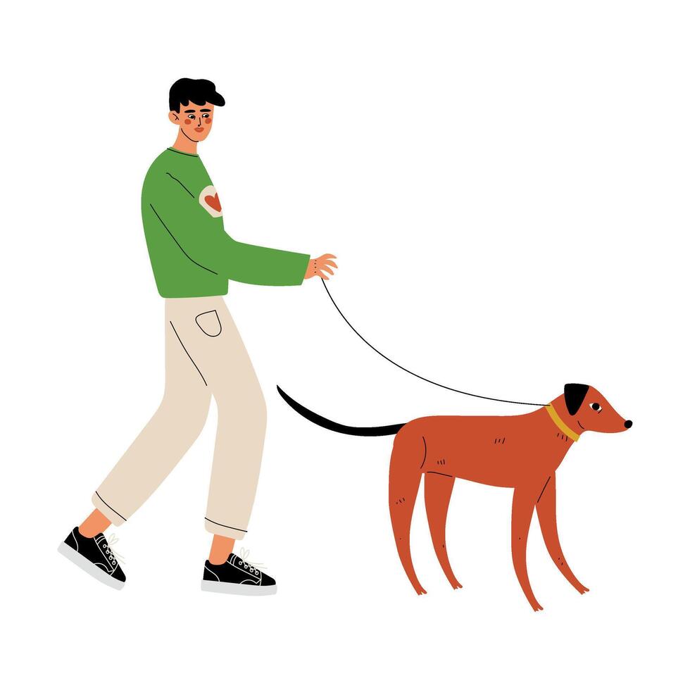 Man Walking with Dog, Volunteer at Work Illustration vector