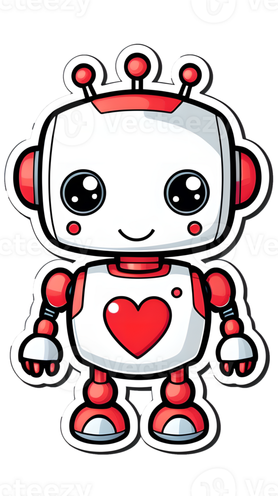 A sticker of a robot with a heart png