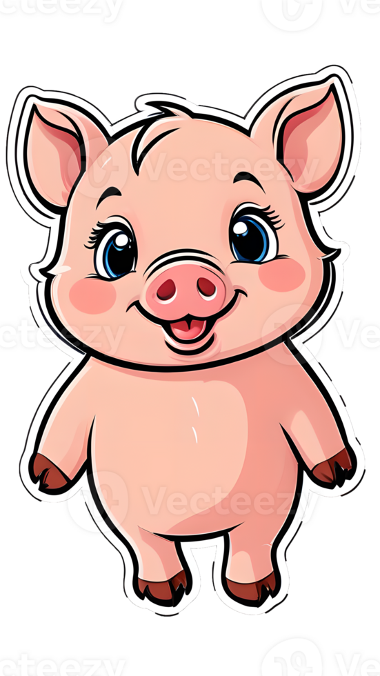 A cartoon pig sticker with big eyes png