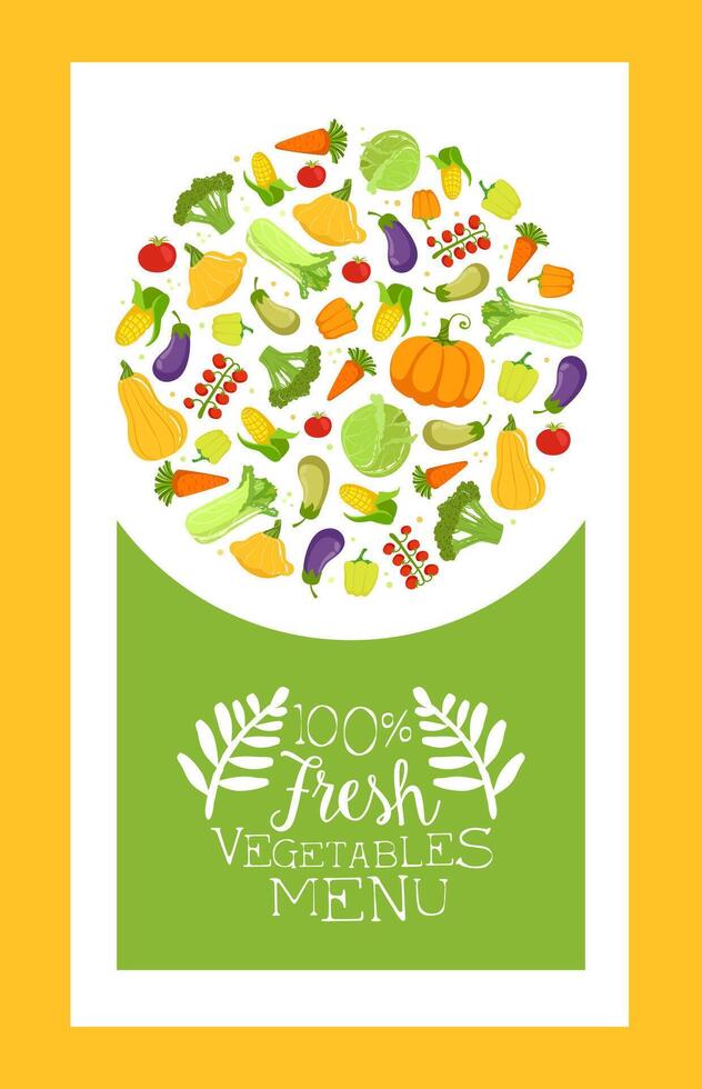 Vegetable Menu Banner Template with Fresh Farm Products Pattern Illustration vector