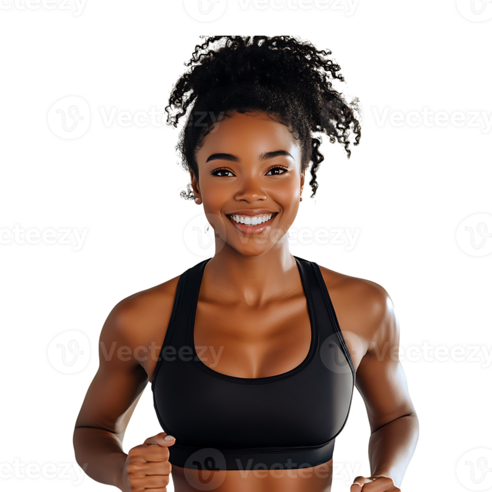 Fitness photography, happy Black woman png