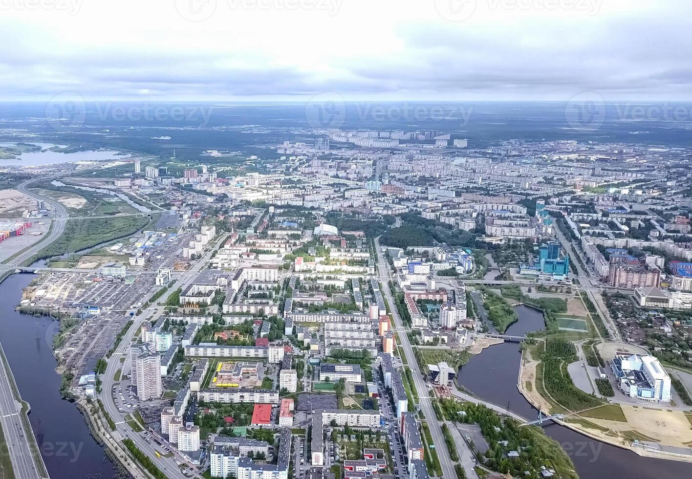 View from above on city of Surgut. Hunts-Mansi Autonomous Region, surgut city from a bird's-eye view. photo