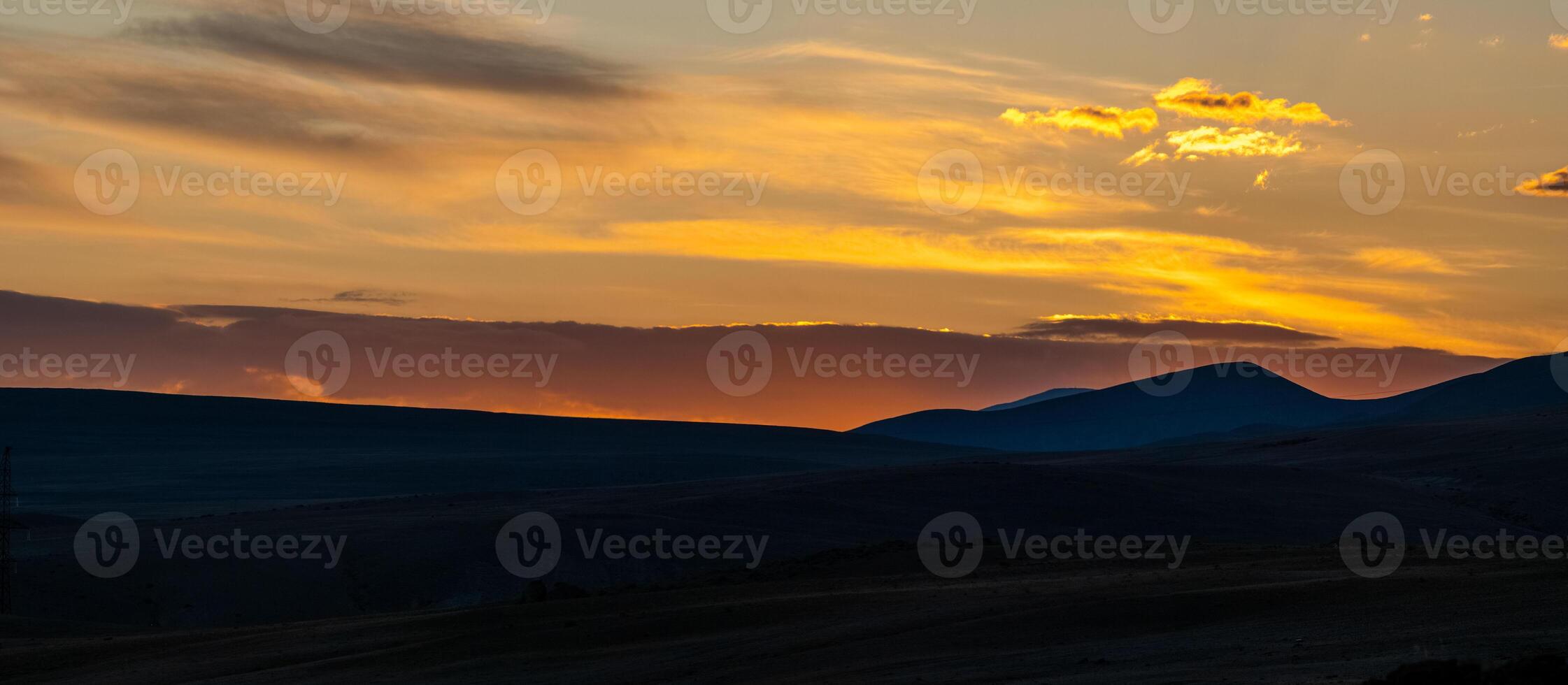 Paronama - sunset over the altai mountains. photo