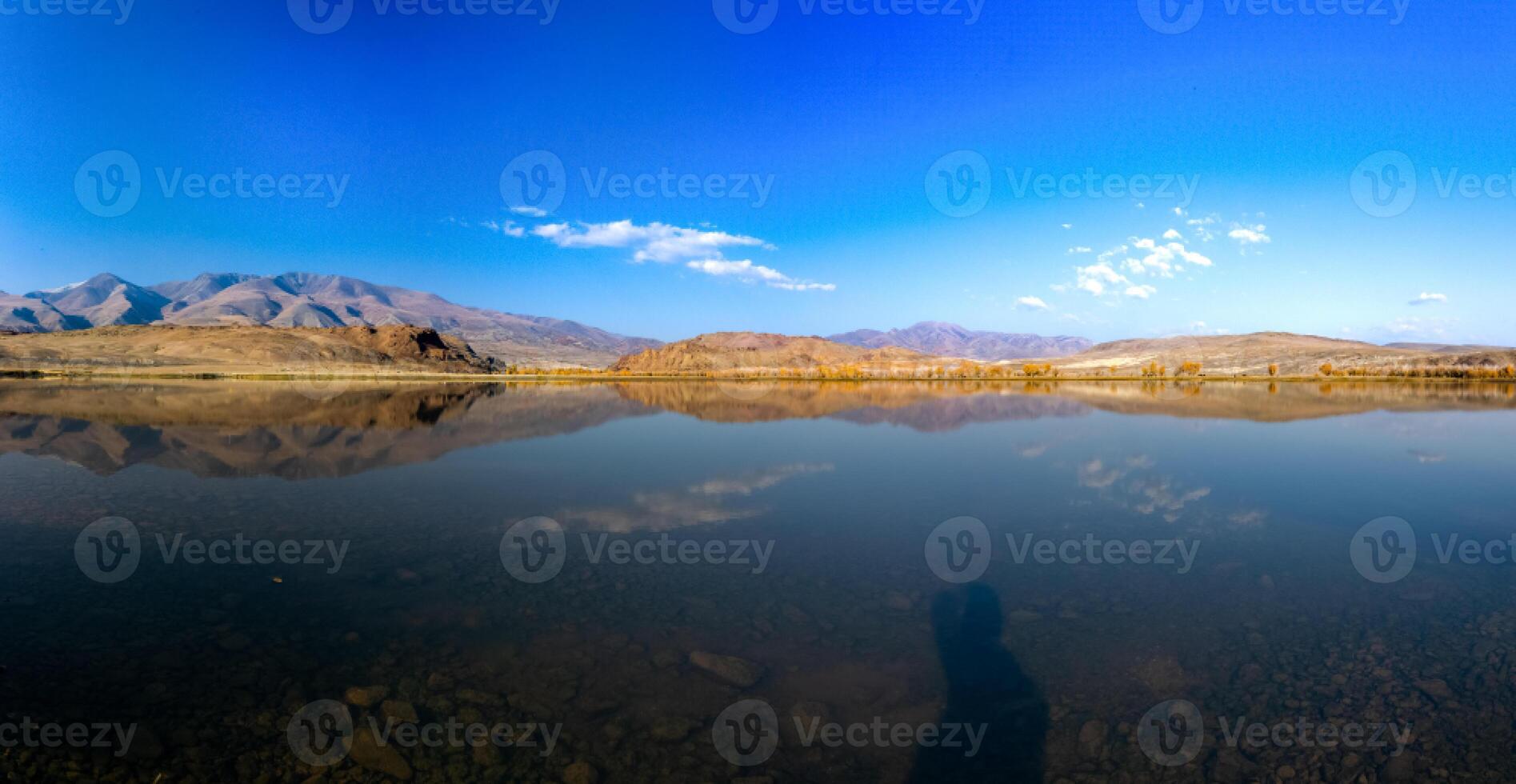 Lake in Altai Mountains. Panorama of the Altai landscape in the mountains. The time of year is autumn. photo
