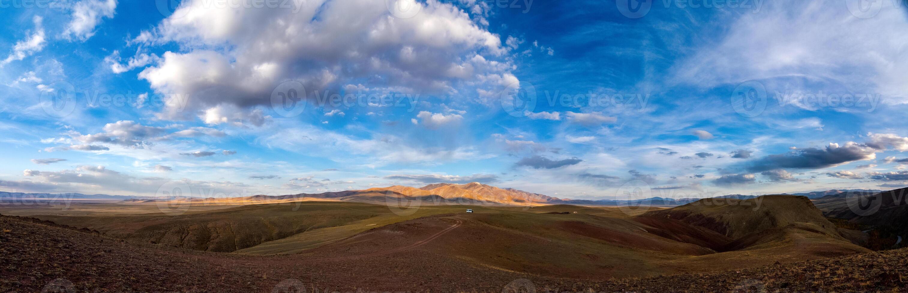Mountains and hills altai in autumn, panoramic photo. photo