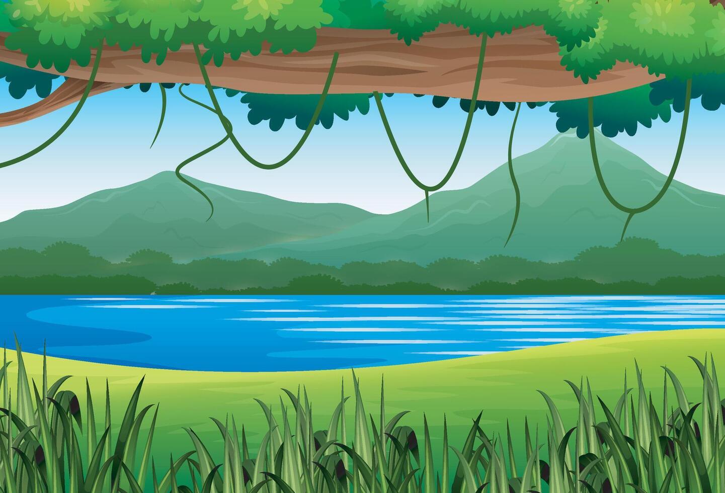 Nature scene with river and mountain vector