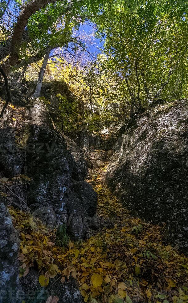 Rocks in Crimea. The rocks of rocks of Crimea. The output of limestone sediment photo