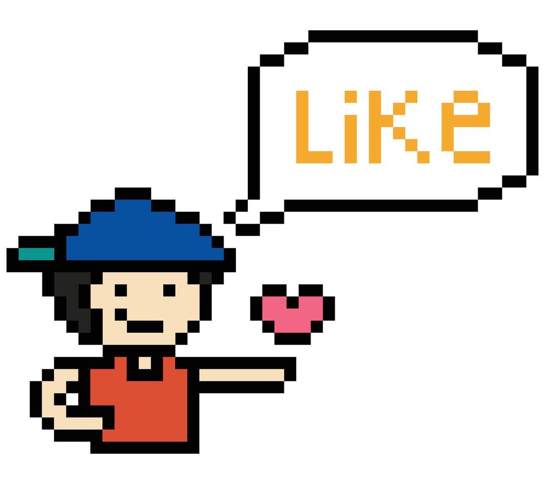 8 bit design with boy happy man or male cartoon cute with chat like joy love pixel decor. vector