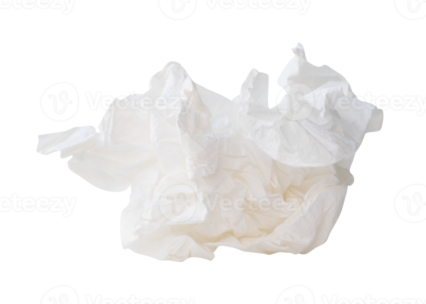 Dirty white crumpled tissue paper ball after use isolated with clipping path in file format png