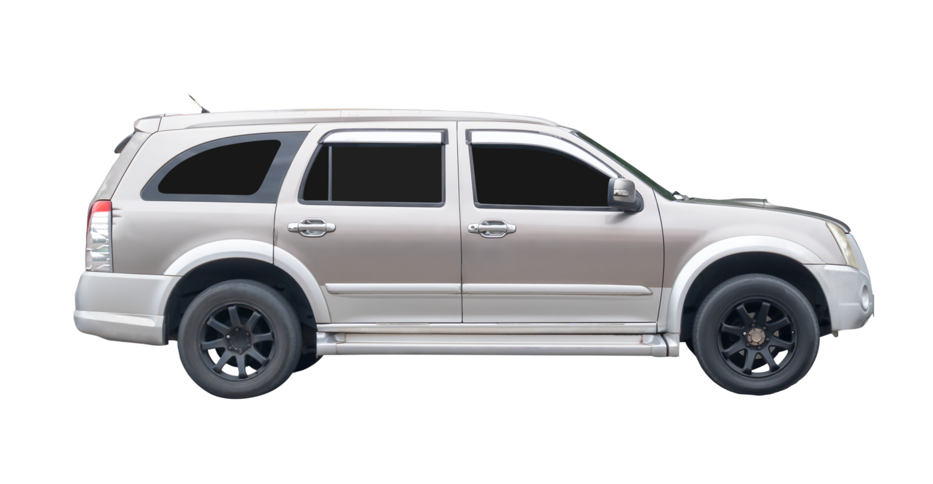 Elegant white or silver SUV sports car isolated with clipping path in file format Side view photo of car png