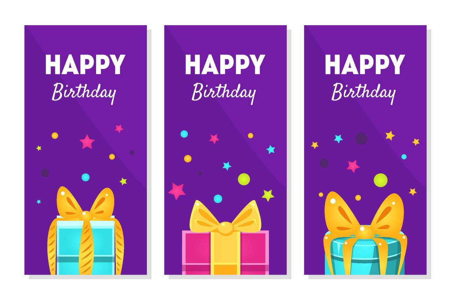 Happy Birthday Banners Set, Happy Holidays Greeting Cards with Gift Boxes Illustration vector