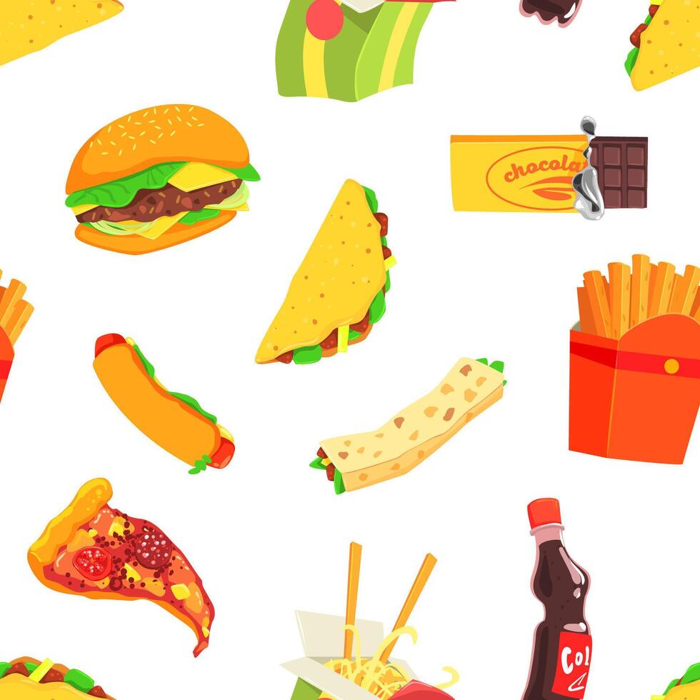 Fast Food Seamless Pattern, Design Element Can Be Used for Fabric, Wallpaper, Packaging Illustration vector