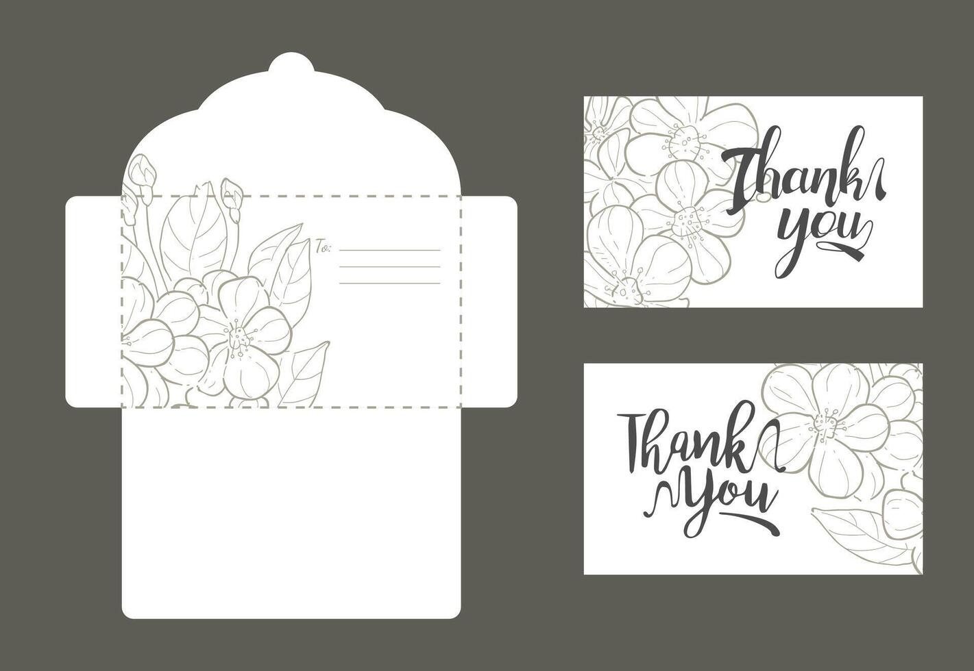 Save the Date Wedding Invitation Templates Set, Thank You, Rsvp Card with Hand Drawn Flowers, Frame with Space for Text Illustration vector