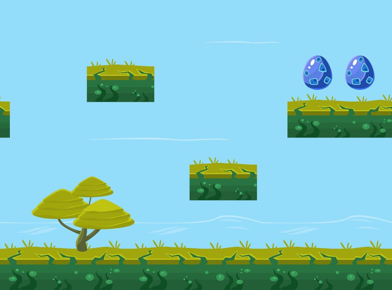 Seamless Natural Landscape, Unending Background for Mobile or Computer Game, Fantasy Platform for Game User Interface Illustration vector