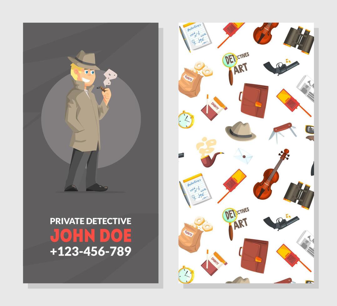 Private Detective Business Card Template, Investigators Equipment and Accessories Frame with Place for Text, Professional Surveillance Work Illustration vector
