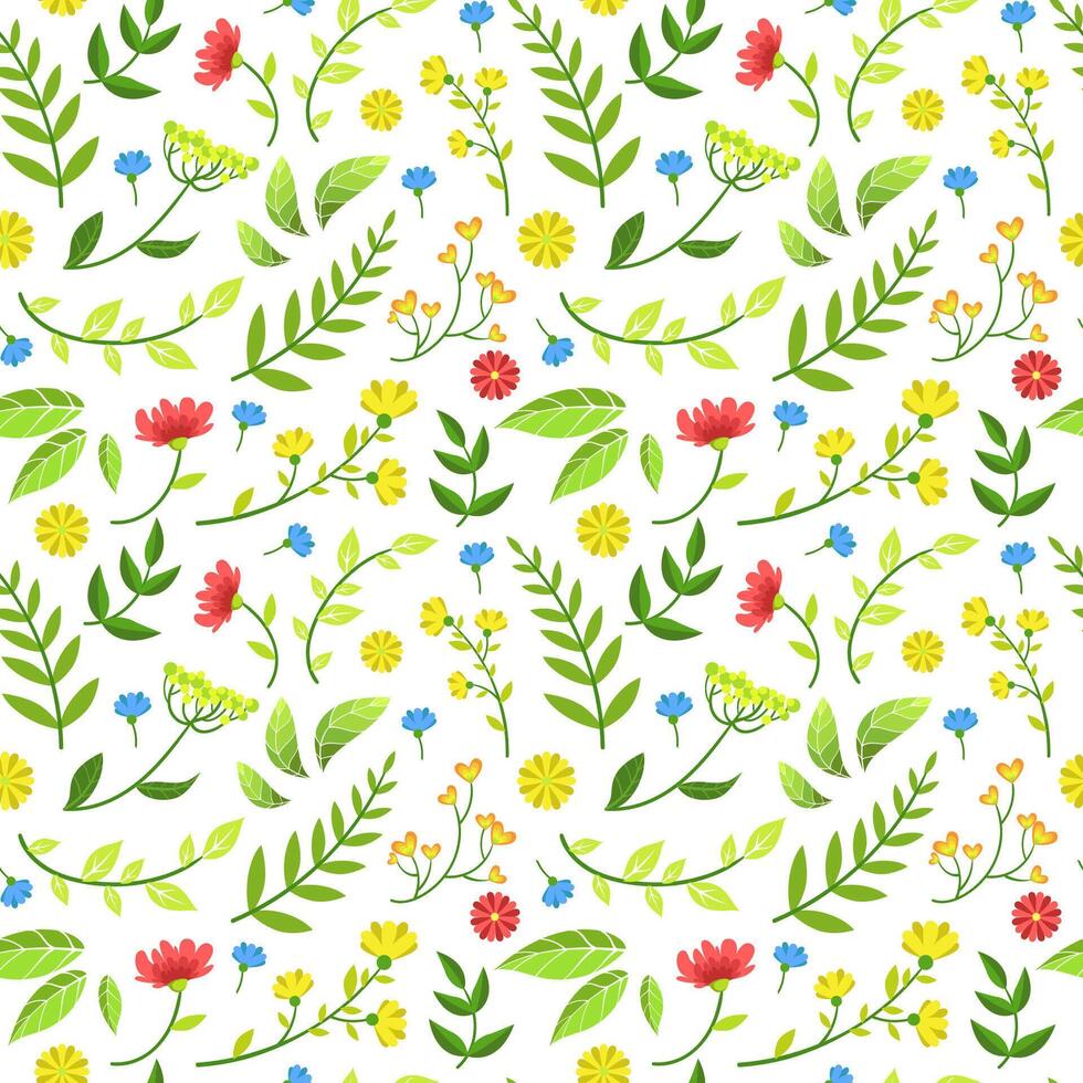 Floral Seamless Pattern of Round Shape with Green Leaves and Flowers, Design Element Can Be Used for Fabric, Wallpaper, Packaging Illustration vector