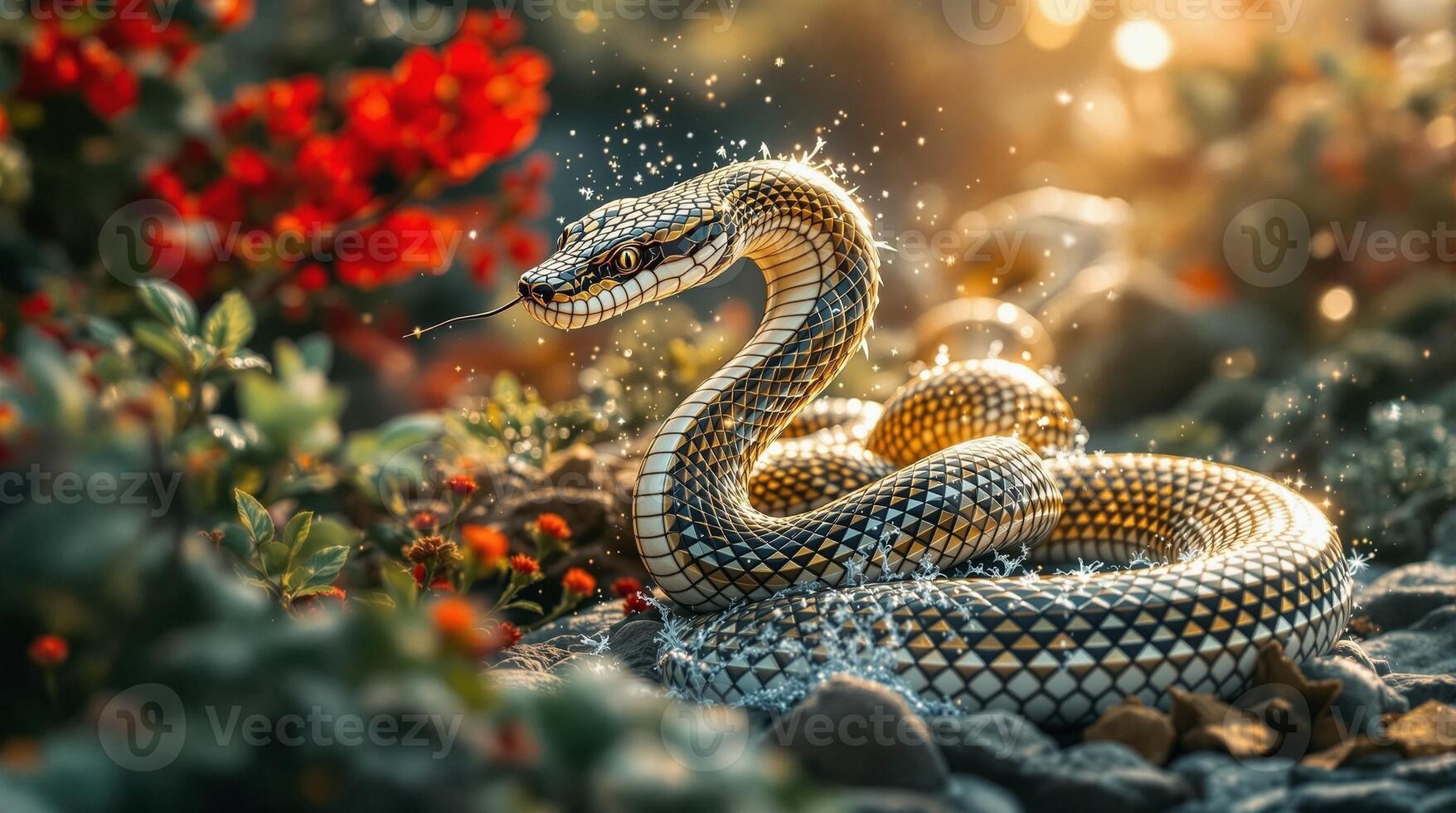 A Stunning Golden Snake Found in a Vibrant and Lush Nature Setting that Captivates the Eye photo