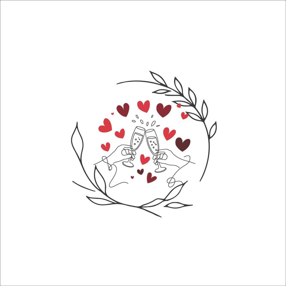 Minimalist Line Art of Hands Toasting Champagne vector