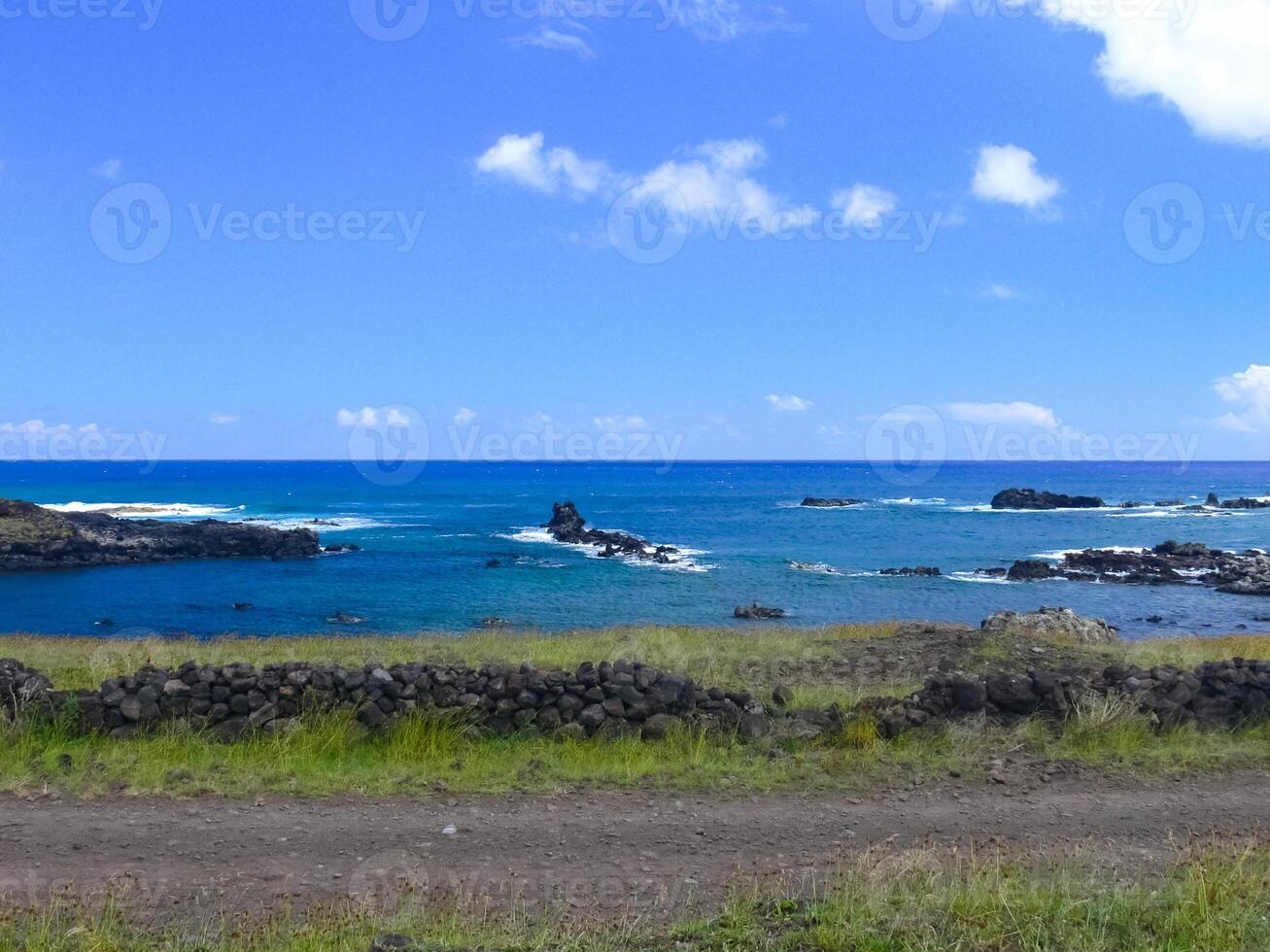Easter Island coastline. Easter Island coast, rocks, ocean. photo