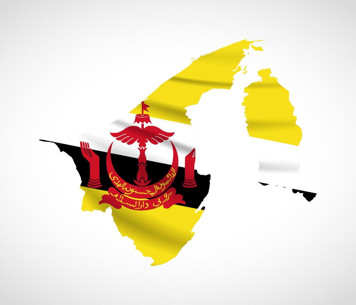 Brunei Map Silhouette with National Flag Design vector