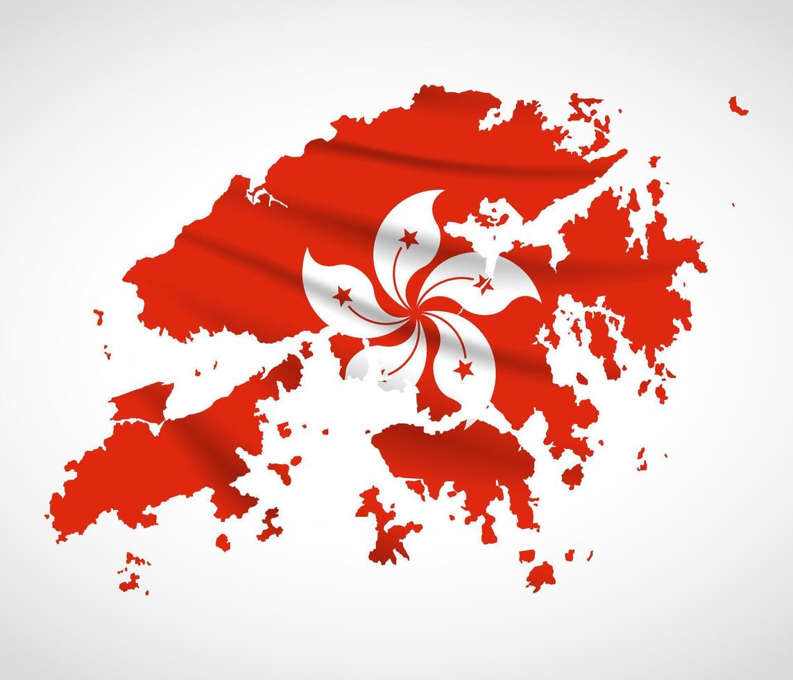 Hong Kong Map Silhouette with Regional Flag Design vector