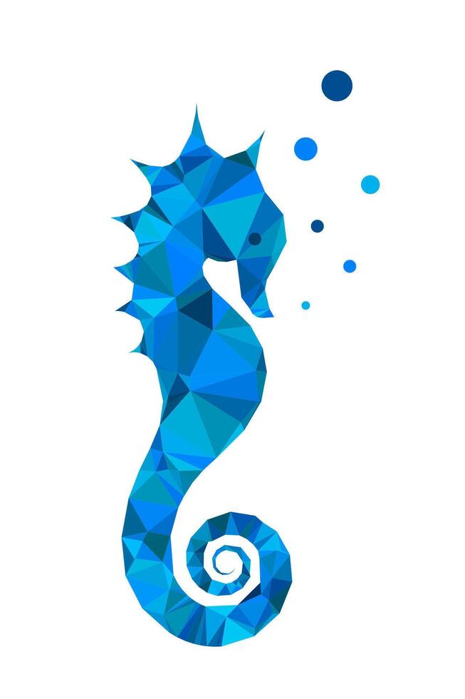 Seahorse Isolated Polygonal Low Poly Logo. Hippocampus Guttulatus Symbol creative illustration, blue triangle icon underwater inspiration, white background vector