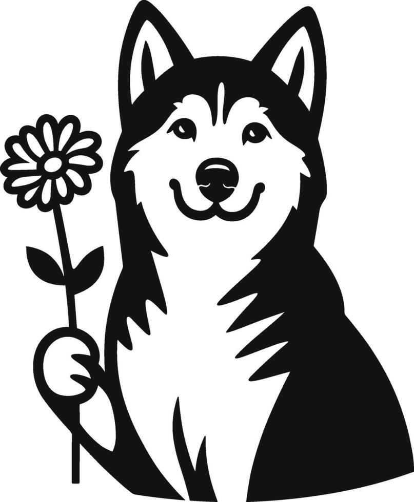 Husky Holding Daisy vector