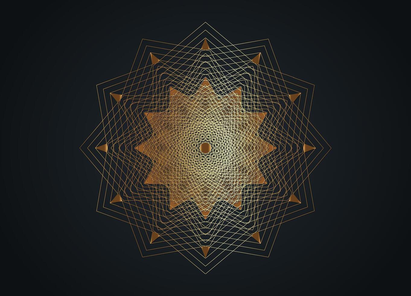 Gold Luxury Sacred Mandala template. Flower round design element isolated on black background. Circle pattern in golden color. illustration for logo, monogram, web design, decoration, business vector