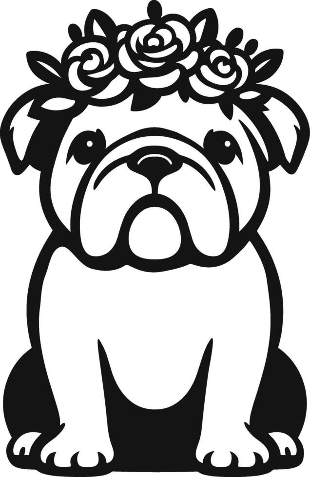 Bulldog with Flower Crown vector