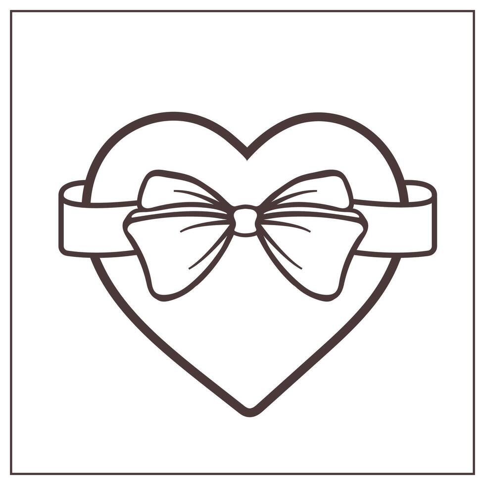 Big heart tied with gift ribbon. Romantic outlined icon of a heart with a bow. Design element for Valentines Day, wedding, Mother's Day, March 8, greeting cards vector