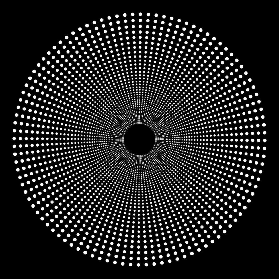 White round pattern of lines and dots arranged in a circle on a black background vector