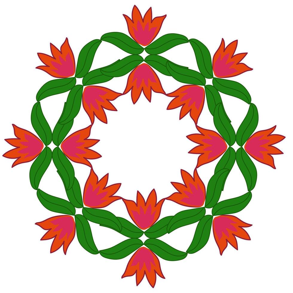 Original frame in the form of a round floral pattern of red flowers on a white background vector