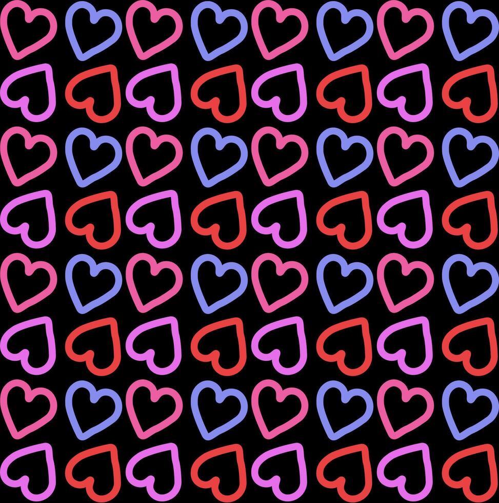 Seamless texture in the form of a pattern of multi-colored hearts on a black background vector