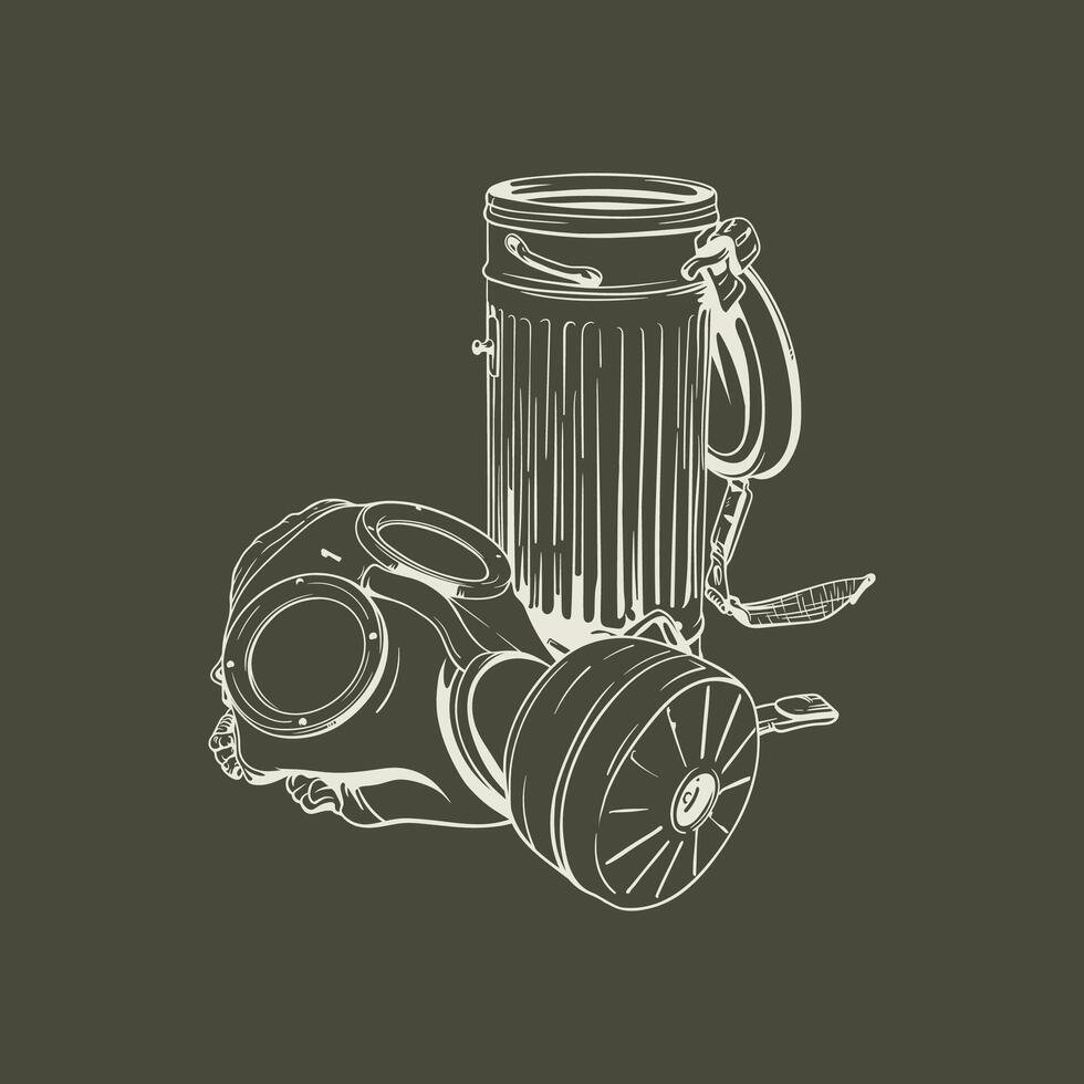 Detailed Illustration of a Gas Mask and Storage Container vector