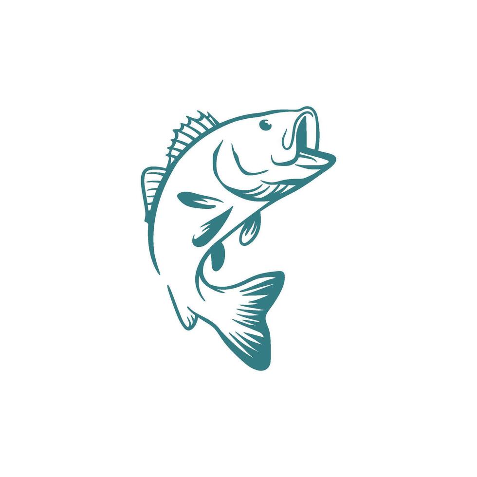 Leaping Bass Fish Illustration in Teal vector