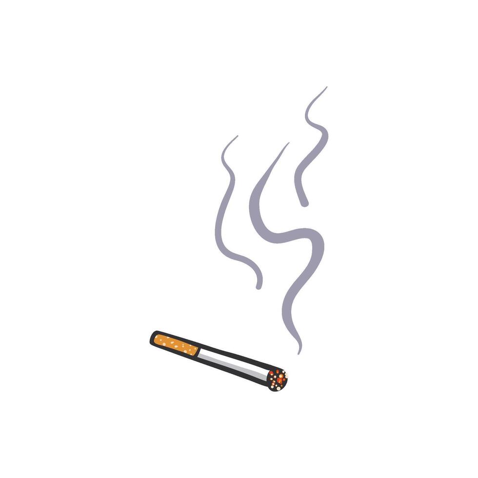A lit cigarette with smoke rising, isolated on a white background. Simple illustration style vector