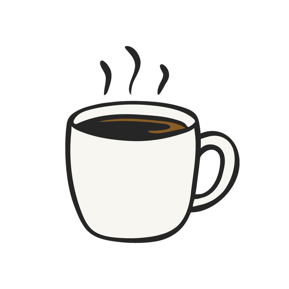 Hand drawn illustration of a steaming cup of coffee, with a simple and expressive style vector