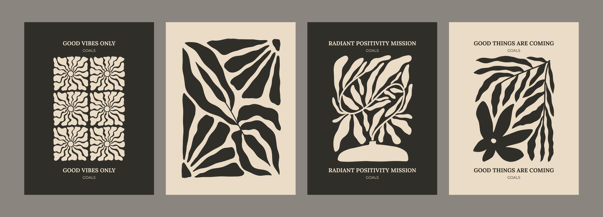 Trendy aesthetic posters with abstract groovy floral shape with flowers and leaves. Simple irregular wild plants. Black and White Naive funky prints for wall art. Boho summer illustrations vector